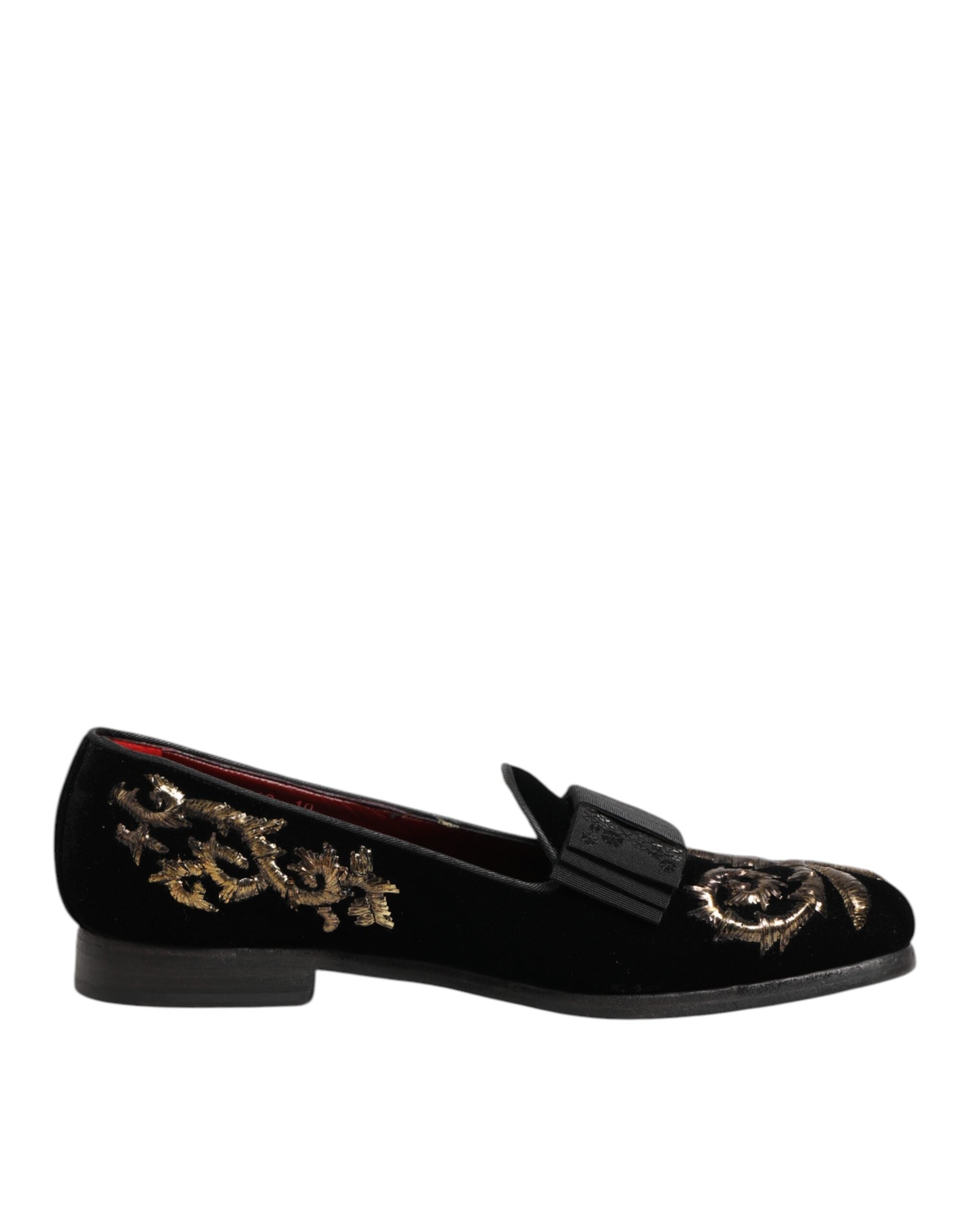 Dolce & Gabbana Black Velvet Embroidery Formal Loafers Shoes
