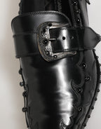 Dolce & Gabbana Black Embellished Dress Monk Strap Shoes