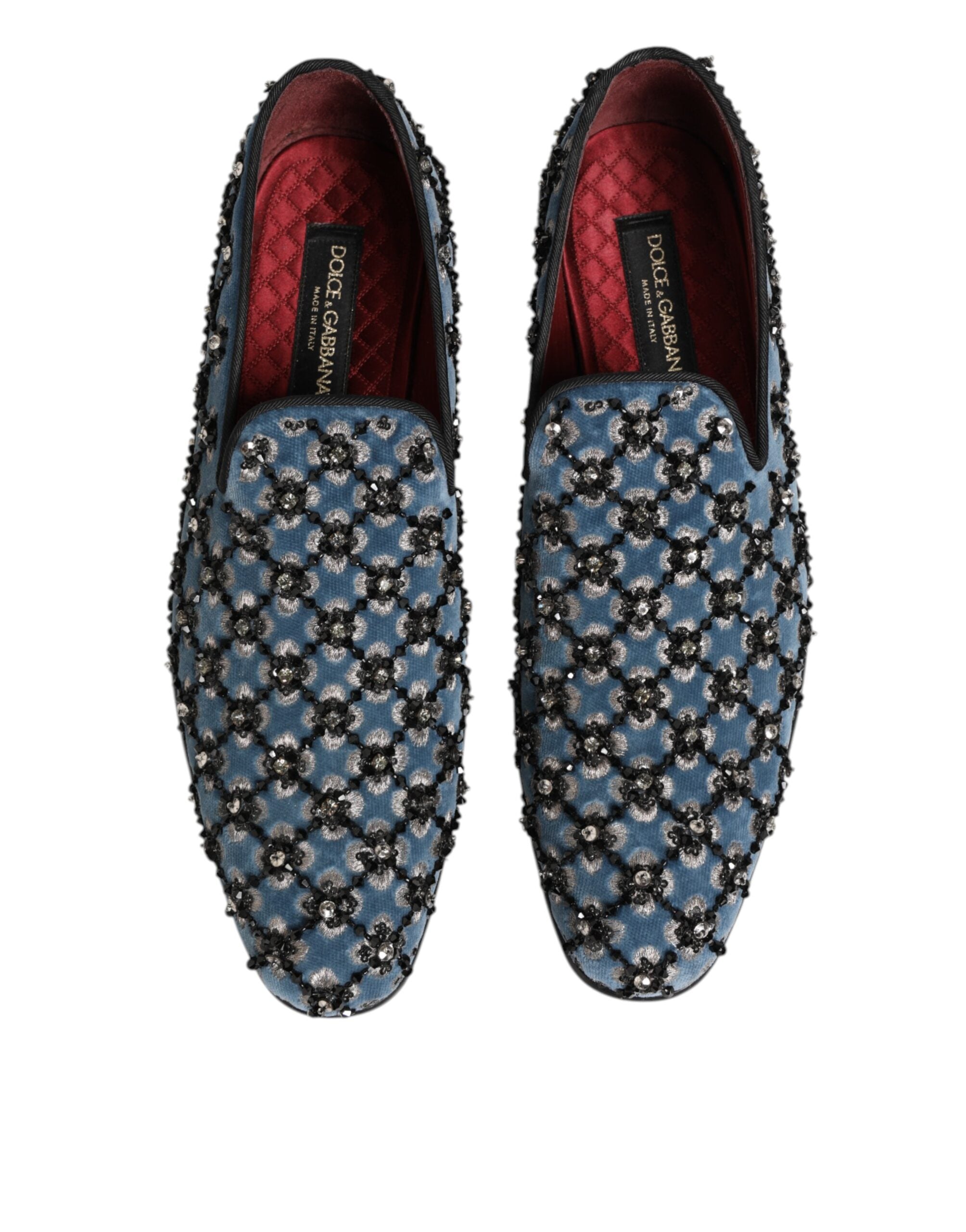 Dolce & Gabbana Blue Velvet Crystal Detailing Loafer Men Shoes