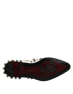 Dolce & Gabbana White Leather Crystals Embellished Derby Shoes