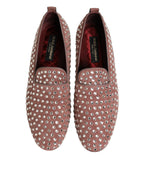 Dolce & Gabbana Pink Suede Crystals Loafers Men Dress Shoes