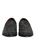 Dolce & Gabbana Black Suede Crystal Embellished Loafer Shoes