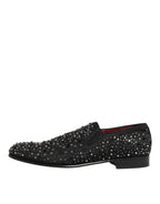 Dolce & Gabbana Black Suede Crystal Embellished Loafer Shoes
