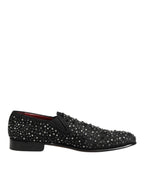 Dolce & Gabbana Black Suede Crystal Embellished Loafer Shoes