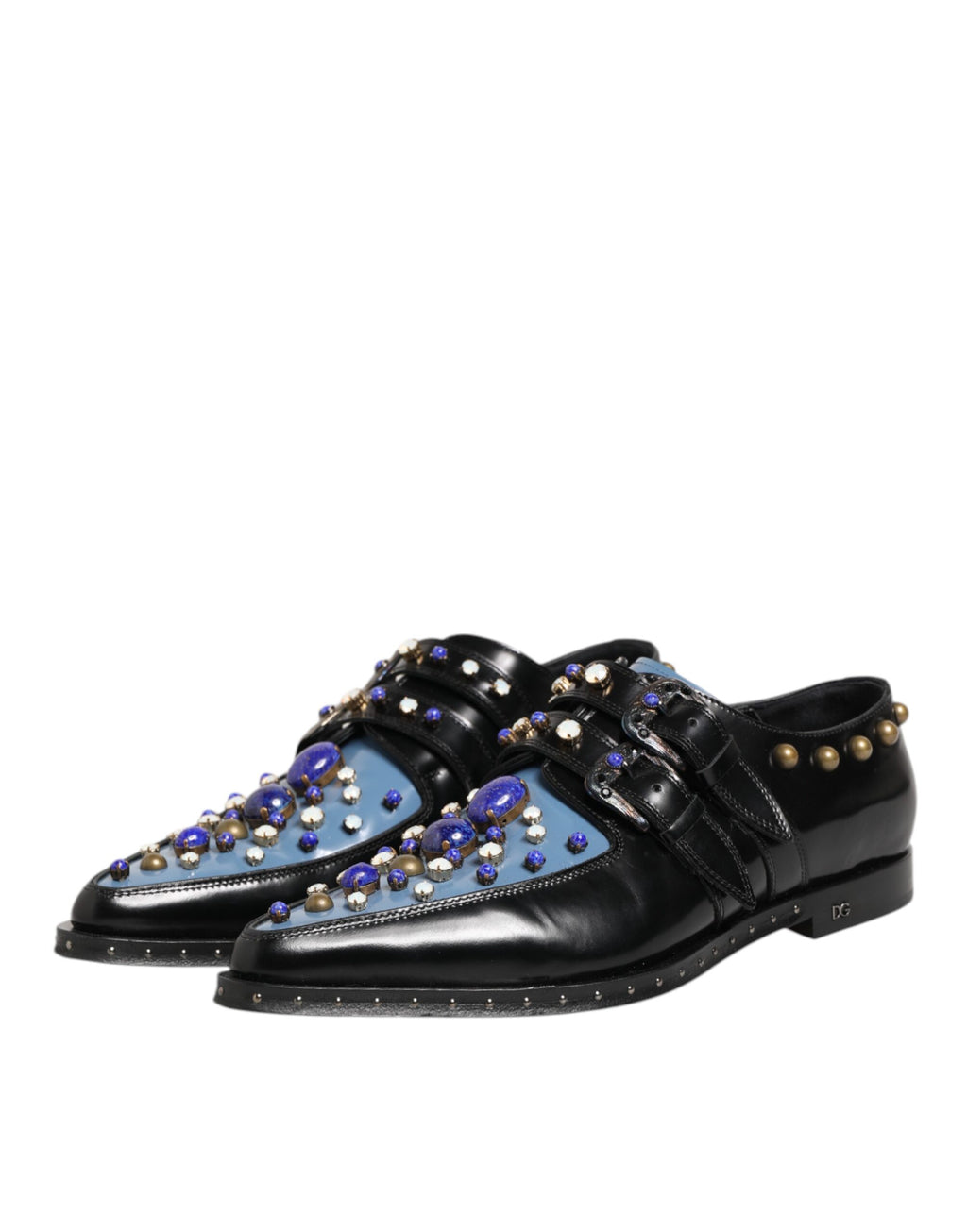 Dolce & Gabbana Black Blue Embellished MONKSTRAP Dress Shoes