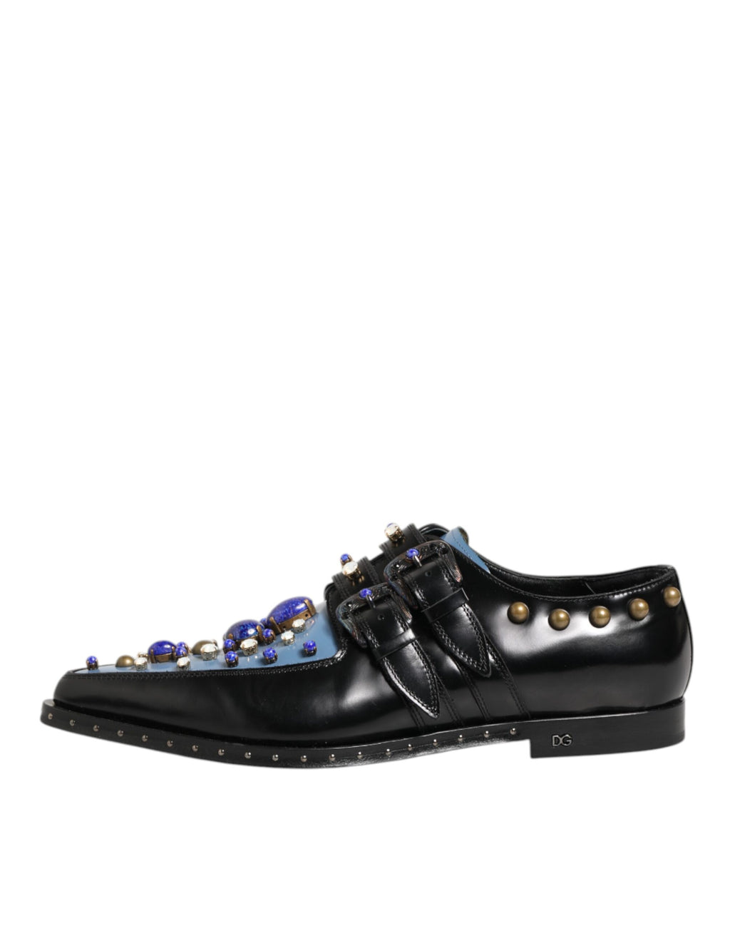 Dolce & Gabbana Black Blue Embellished MONKSTRAP Dress Shoes