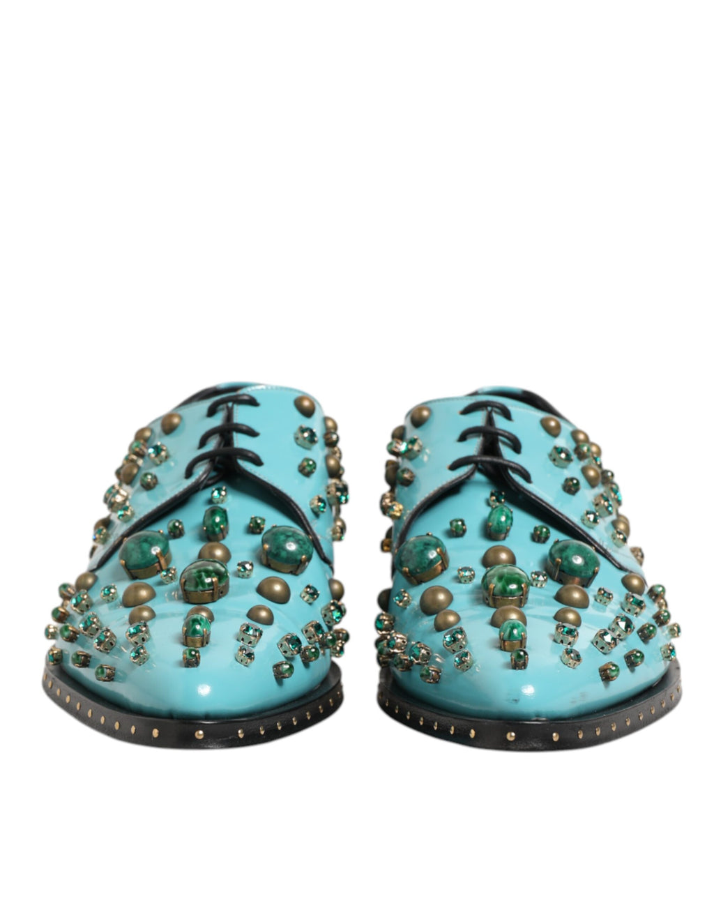 Dolce & Gabbana Turquoise Crystal Embellished Men Derby Shoes