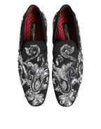Dolce & Gabbana Black Silver Sequined Loafers Men Dress Shoes