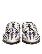 Dolce & Gabbana White Leather Crystals Embellished Dress  Shoes