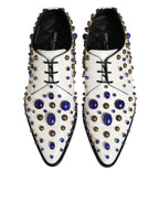 Dolce & Gabbana White Leather Crystals Embellished Dress  Shoes
