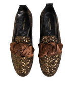 Dolce & Gabbana Gold Sequined Slip On Loafers Men Dress Shoes