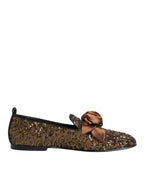 Dolce & Gabbana Gold Sequined Slip On Loafers Men Dress Shoes