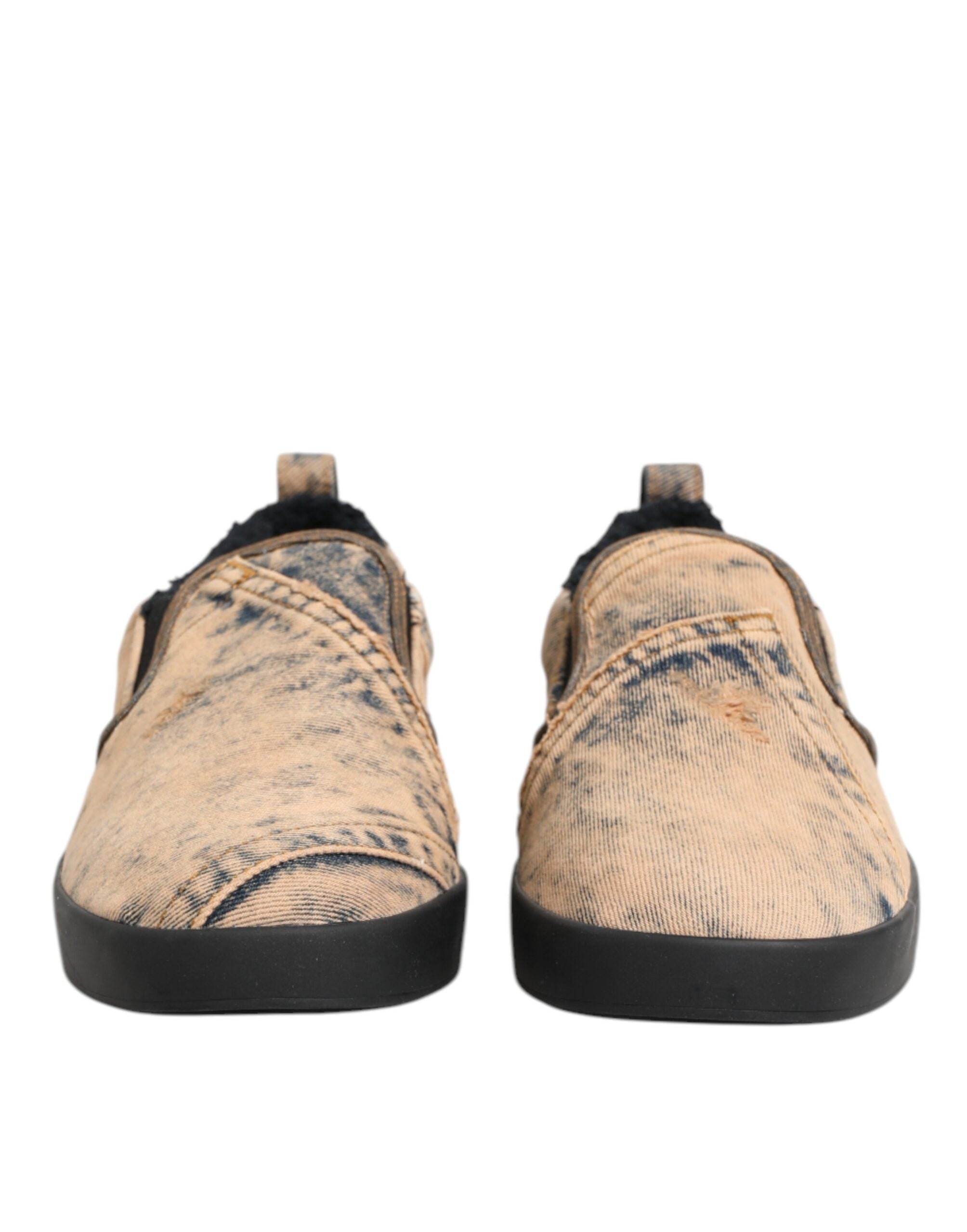 Dolce & Gabbana Beige Cotton Low Top Slip On Sneakers Shoes