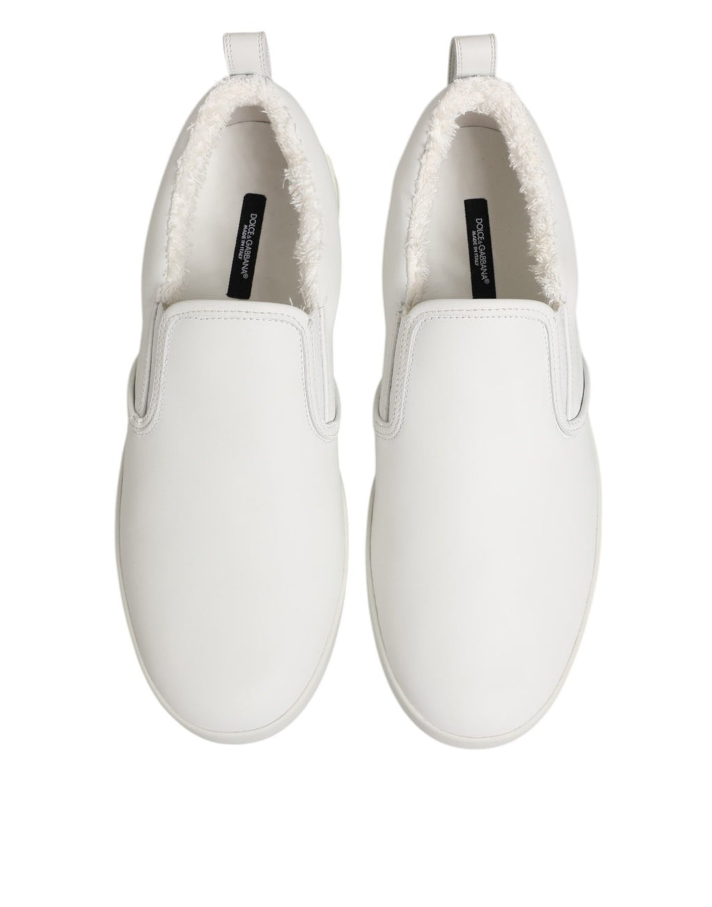 Dolce & Gabbana White Leather Low Top Slip On Sneakers Shoes