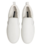 Dolce & Gabbana White Leather Low Top Slip On Sneakers Shoes