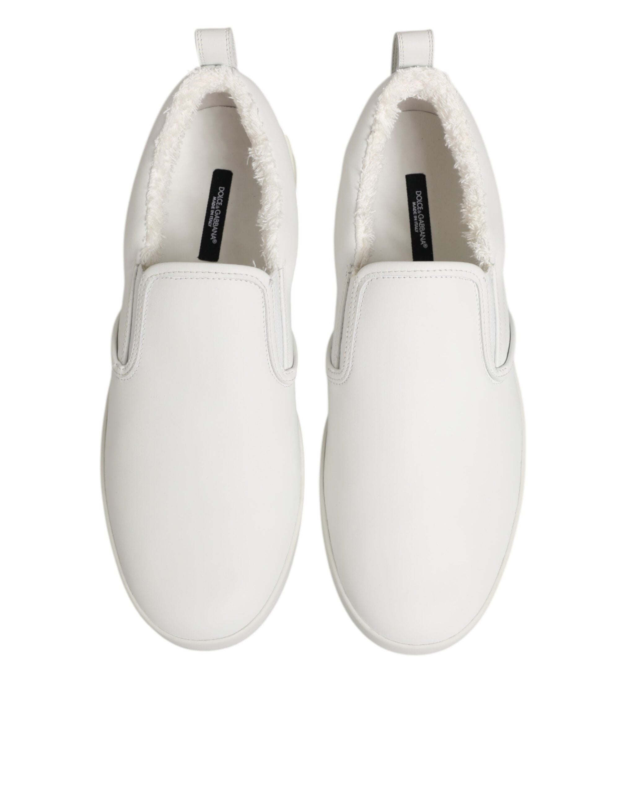 Dolce & Gabbana White Leather Low Top Slip On Sneakers Shoes