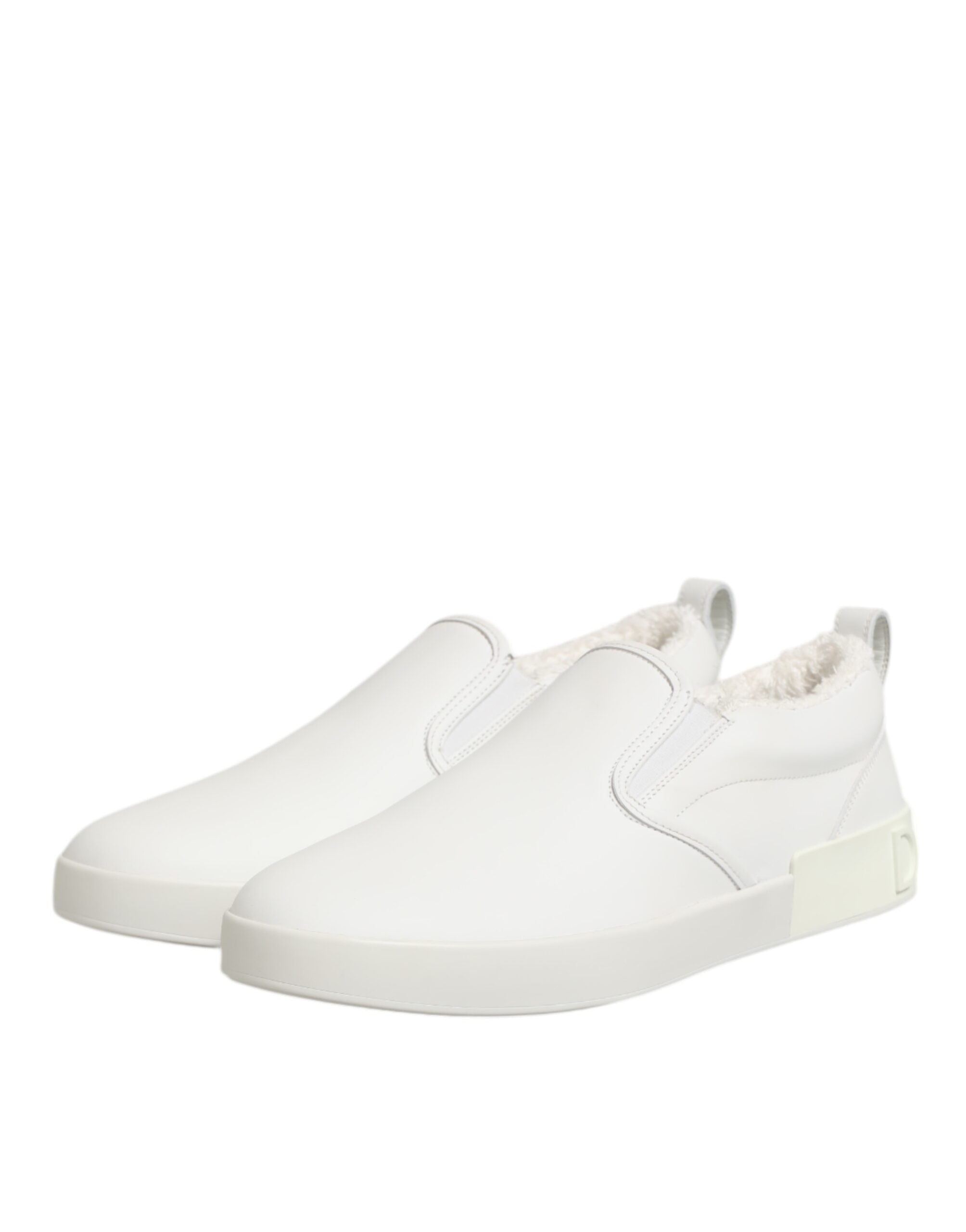 Dolce & Gabbana White Leather Low Top Slip On Sneakers Shoes