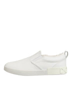 Dolce & Gabbana White Leather Low Top Slip On Sneakers Shoes