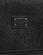 Dolce & Gabbana Gray Leather Logo Plaque Trolley Travel Wheel Men Suitcase Bag