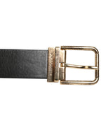 Dolce & Gabbana Black Leather Gold Silver Coin Buckle Belt