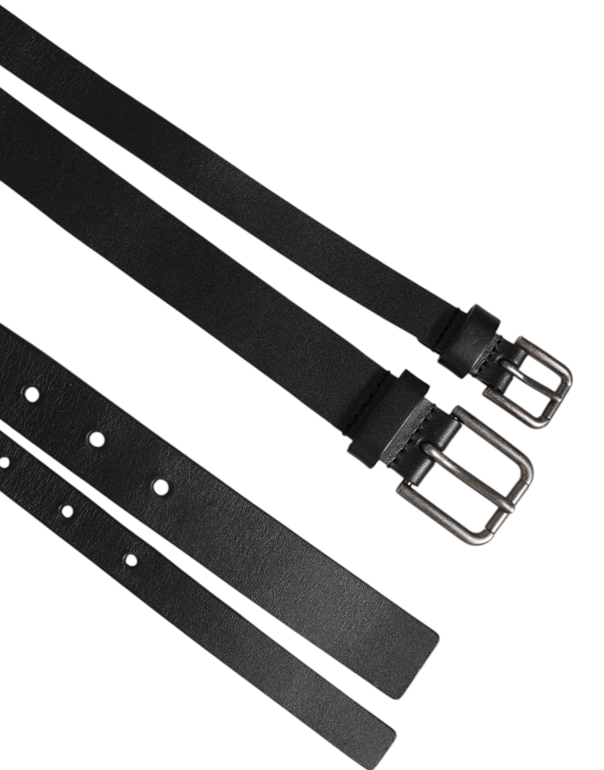 Dolce & Gabbana Black Double Strap Leather Buckle Men Belt