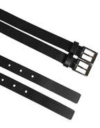 Dolce & Gabbana Black Double Strap Leather Silver Buckle Belt