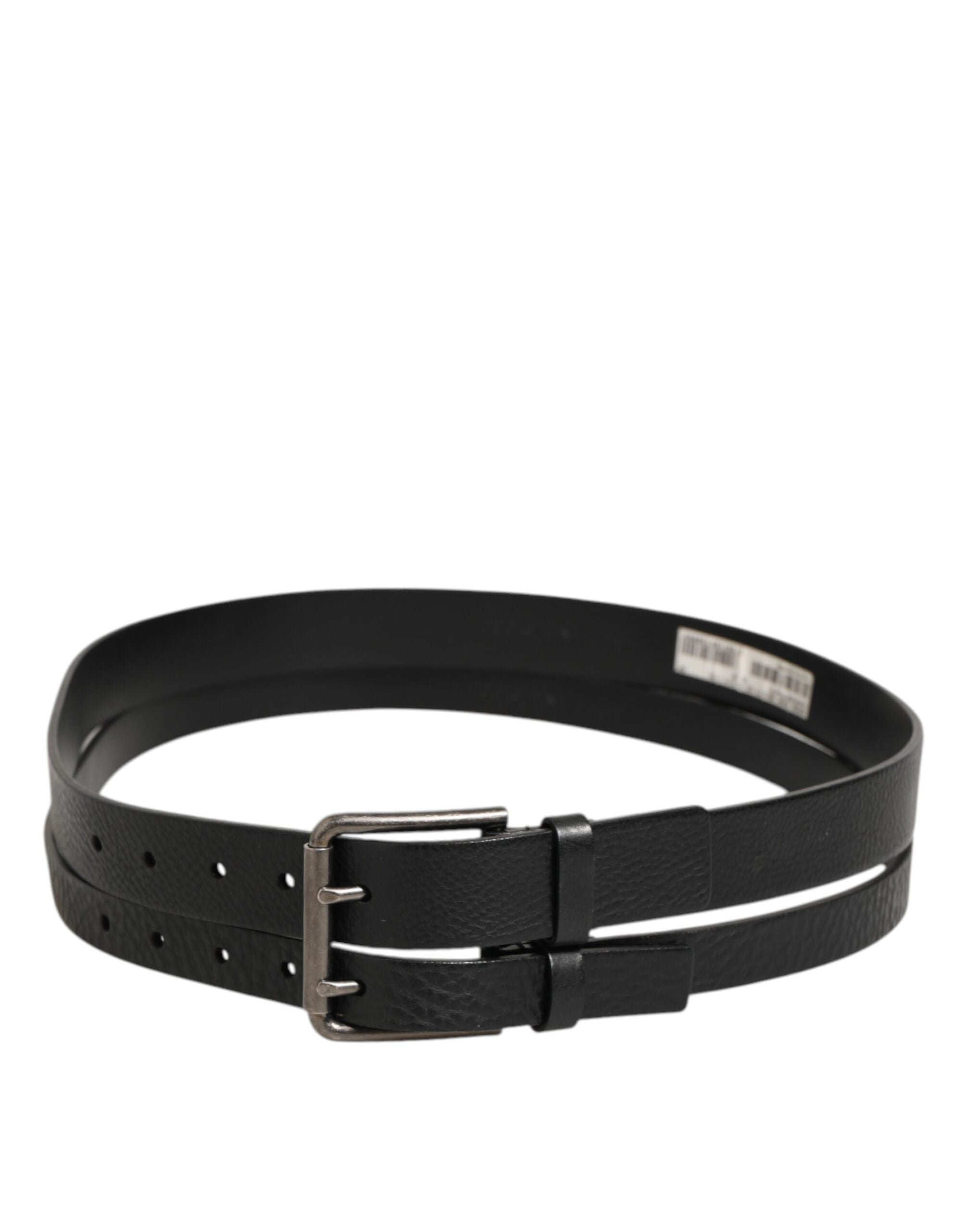 Dolce & Gabbana Black Double Strap Leather Silver Buckle Belt