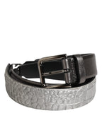 Dolce & Gabbana Black Silver Pebbled Texture Leather Buckle Men Belt