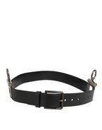 Dolce & Gabbana Black Leather Side Rings Brass Buckle Belt