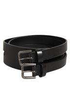 Dolce & Gabbana Black Double Strap Leather Silver Buckle Belt