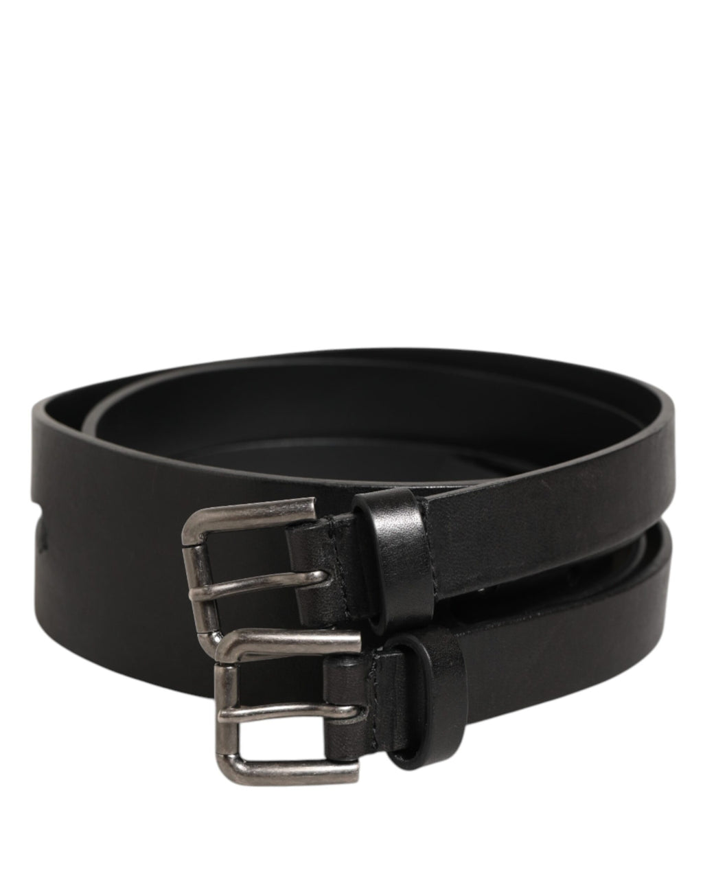 Dolce & Gabbana Black Double Strap Leather Silver Buckle Belt