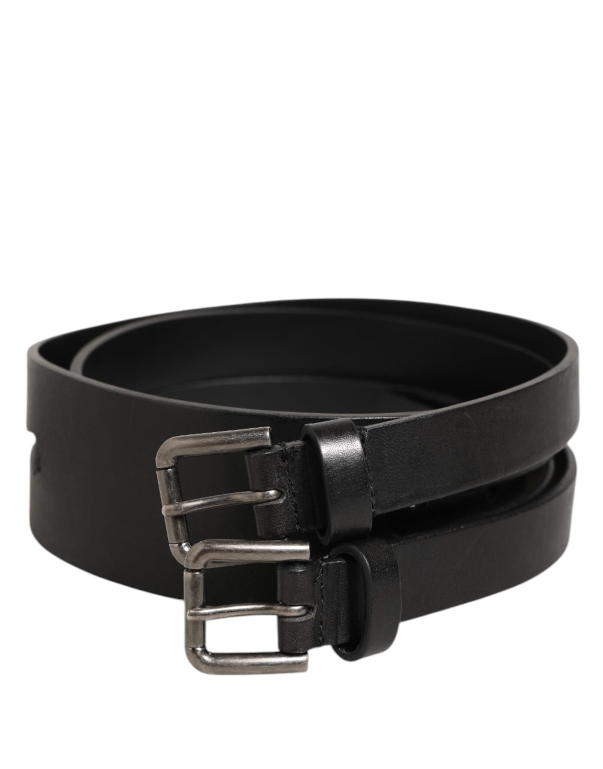 Dolce & Gabbana Black Double Strap Leather Silver Buckle Belt