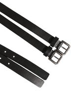 Dolce & Gabbana Black Double Strap Leather Silver Buckle Belt
