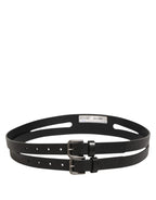 Dolce & Gabbana Black Double Strap Leather Silver Buckle Belt