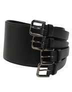 Dolce & Gabbana Black Leather 4-Strap Metal Multi-Buckle Belt