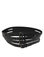 Dolce & Gabbana Black Leather 4-Strap Metal Multi-Buckle Belt