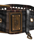 Dolce & Gabbana Plaid Fabric Logo Plate Brass Buckle Belt