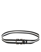 Dolce & Gabbana Black White Striped Logo Metal Buckle Belt