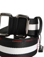 Dolce & Gabbana Black White Striped Logo Metal Buckle Belt