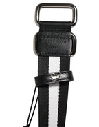 Dolce & Gabbana Black White Striped Logo Metal Buckle Belt