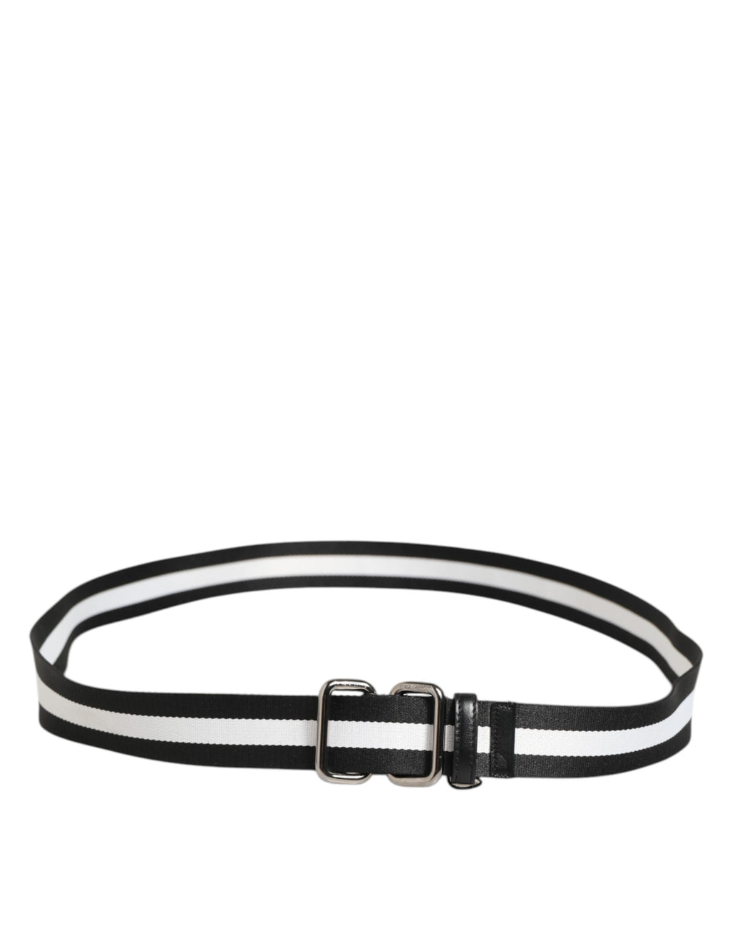 Dolce & Gabbana Black White Striped Logo Metal Buckle Belt