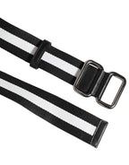 Dolce & Gabbana Black White Striped Logo Metal Buckle Belt