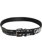 Dolce & Gabbana Black White Printed Metal Logo Buckle Belt