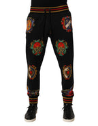 Dolce & Gabbana Black Baroque Crest Logo Men Trackpants Pants