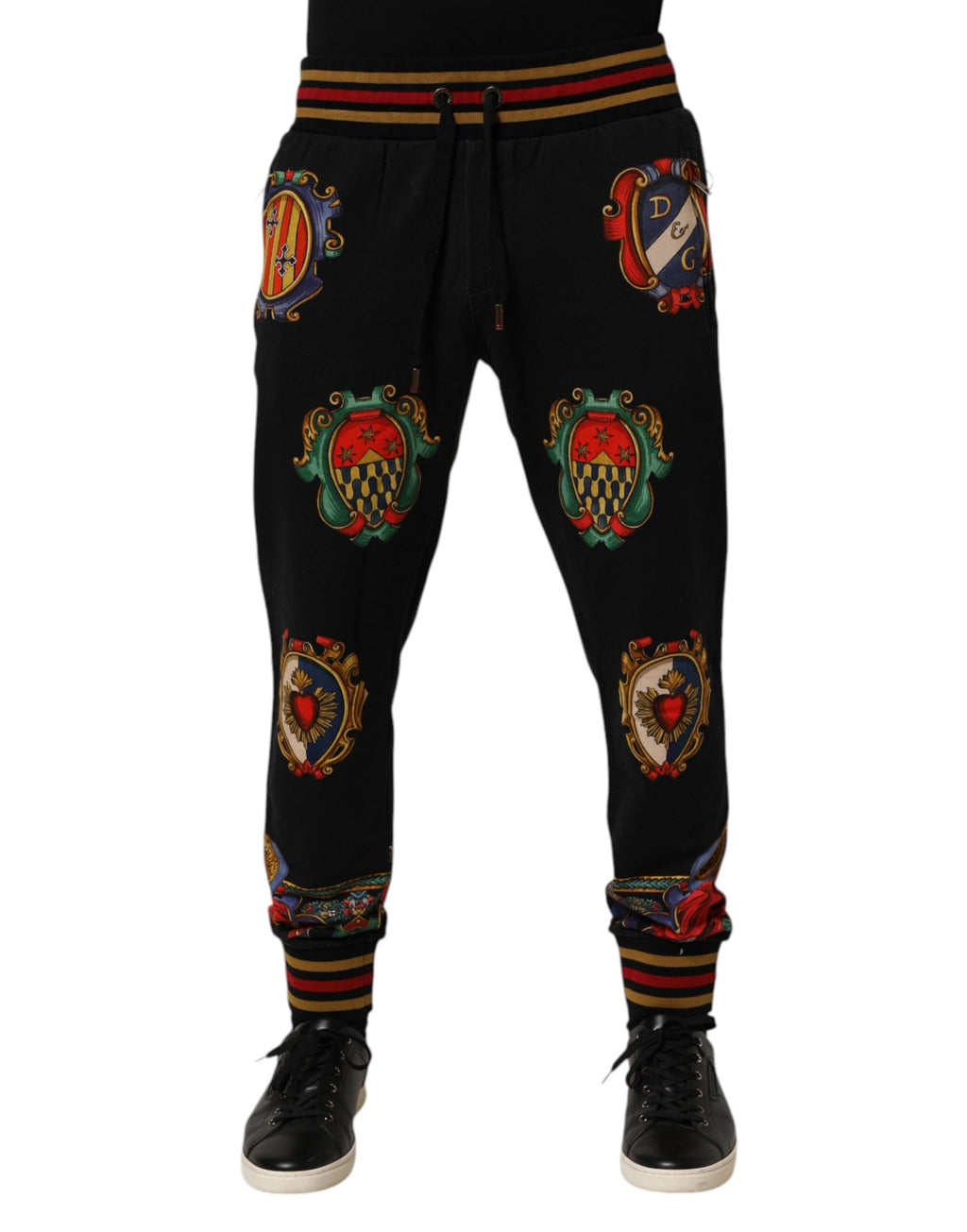 Dolce & Gabbana Black Baroque Crest Logo Men Trackpants Pants