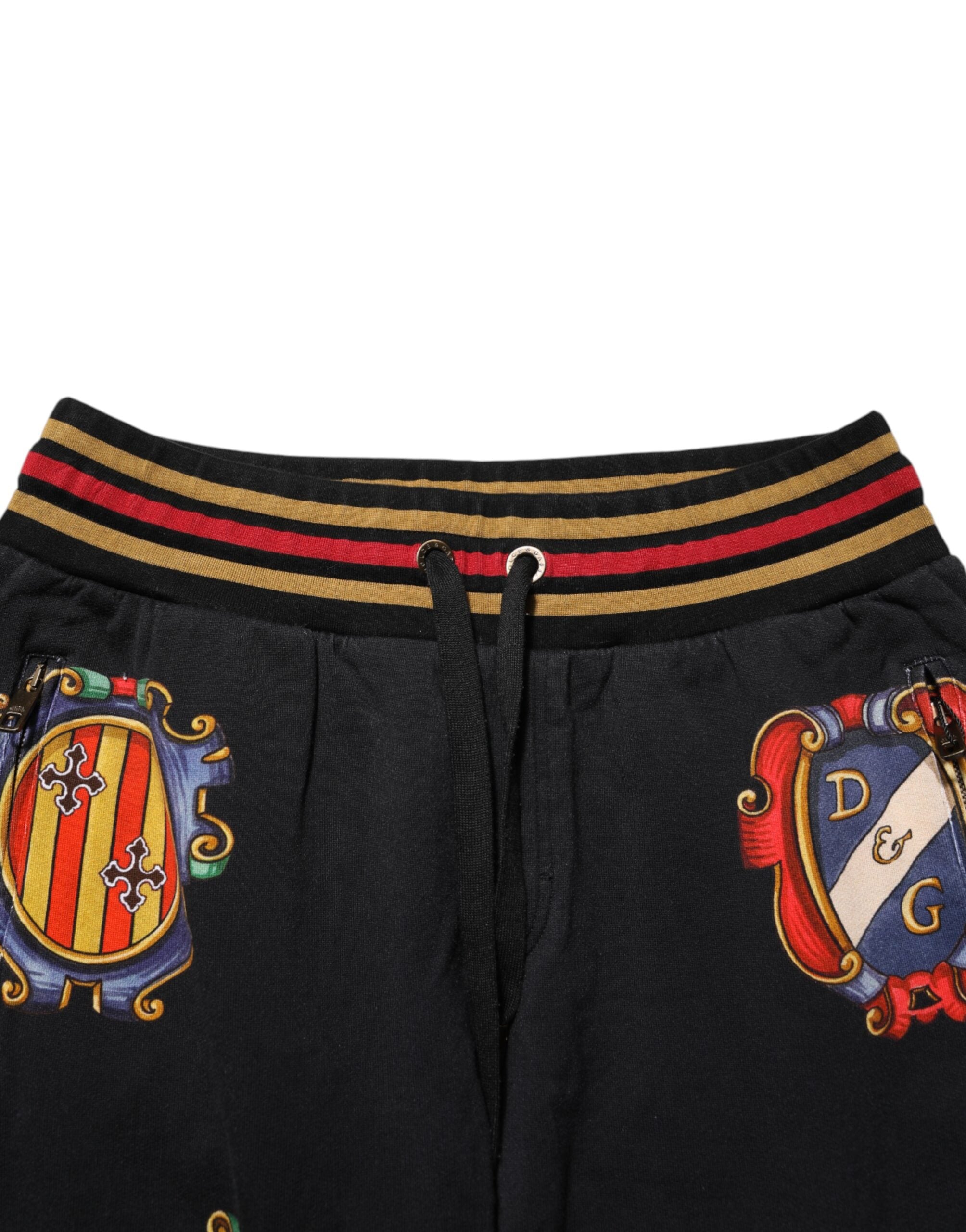 Dolce & Gabbana Black Baroque Crest Logo Men Trackpants Pants