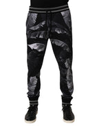 Dolce & Gabbana Black Banana Leaf Cotton Jogger Trouser Pants
