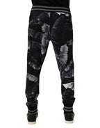Dolce & Gabbana Black Banana Leaf Cotton Jogger Trouser Pants