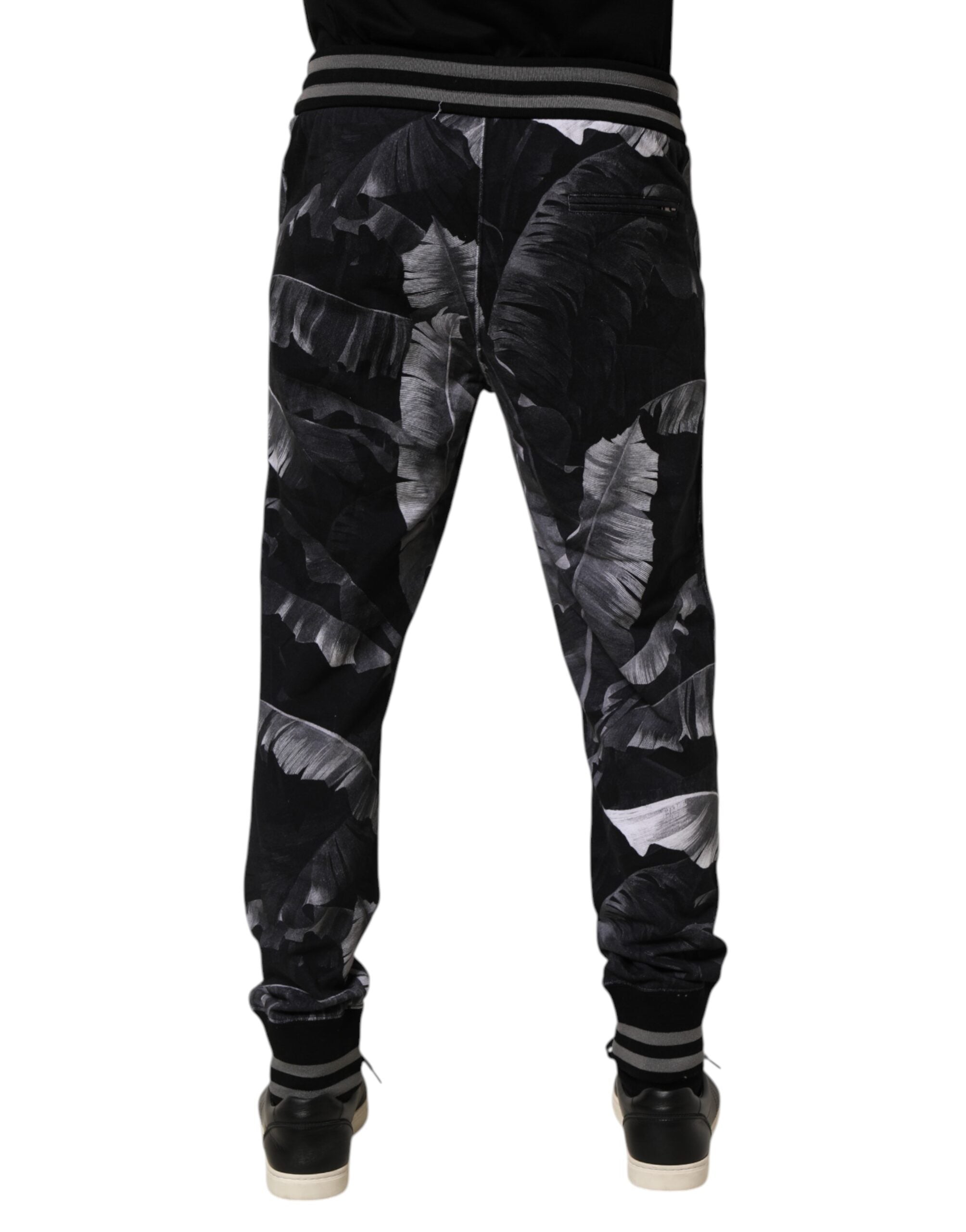 Dolce & Gabbana Black Banana Leaf Cotton Jogger Trouser Pants