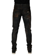 Dolce & Gabbana Black Cotton Skinny Tattered Men Denim Jeans